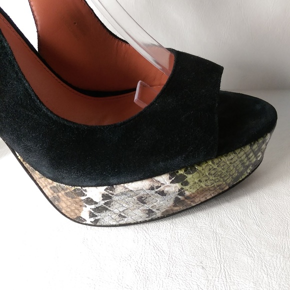 Via Spiga Marie Black Platform Chunky Heel Snake Platform Orange Camouflage - Picture 8 of 9